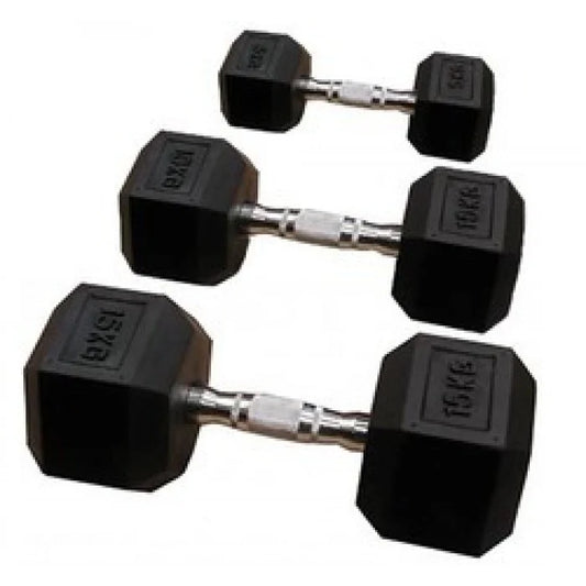 Pair of 32.5KG rubber hex dumbbells