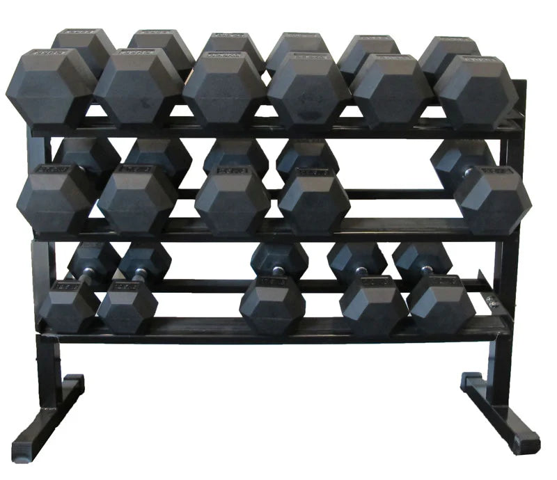 Ultimate 1–50kg Rubber Hex Dumbbell Package with 2 Storage Racks