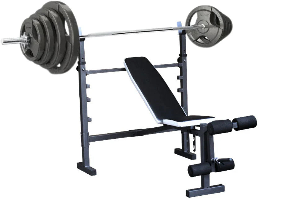 50kg Standard Hammertone Barbell Weights Set + Wide Adjustable FID Bench Press