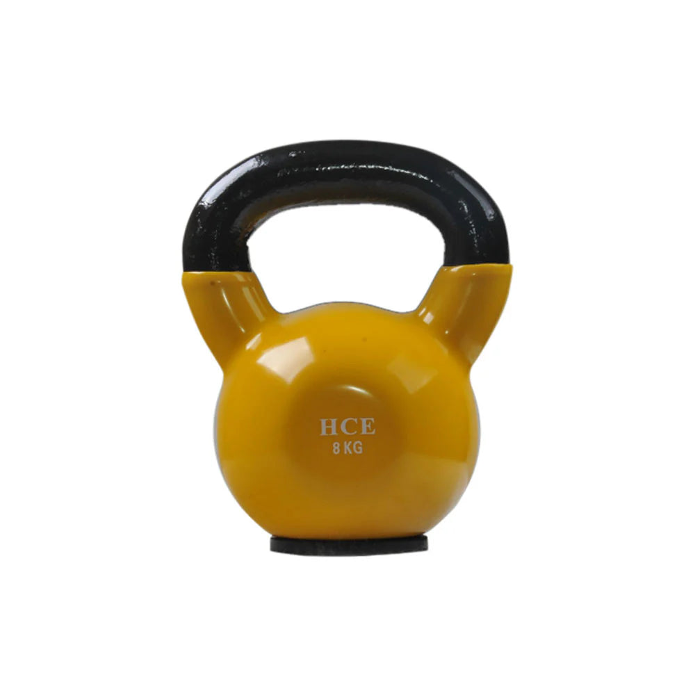 Vinyl 8kg Steel Handle Kettlebell with yellow Colour