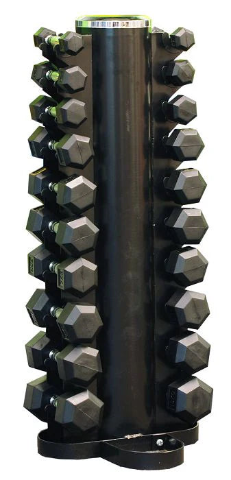 1-10kg Rubber Hexagonal Dumbbell Set With Vertical Rack
