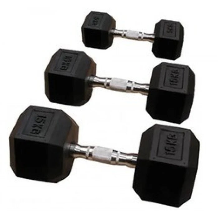 Pair of 25KG rubber hex dumbbells