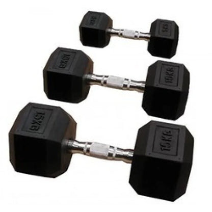 Pair of 25KG rubber hex dumbbells